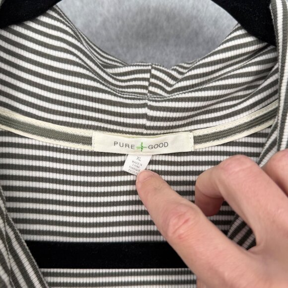 Anthropologie Pure Good Striped Cowl Neck Top Size XL Army Green White Rib Knit - Picture 5 of 11